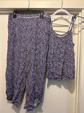 Splendid Navy and Light Pink Printed Tank Top and Pants Set